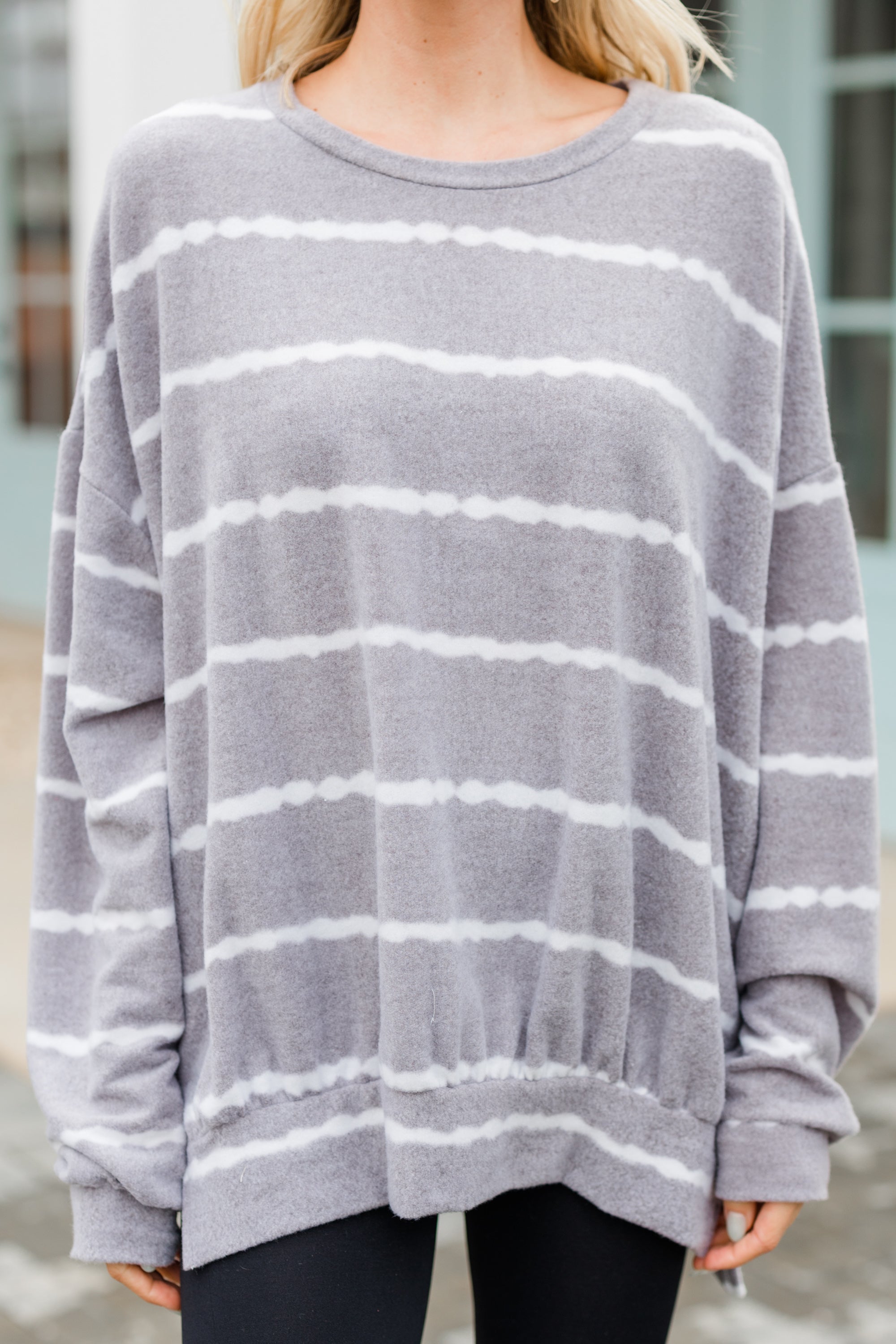 Give you A Chance Gray Striped Pullover